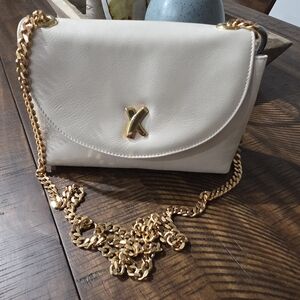 Paloma Picasso Vintage Cream Leather Purse Crossbody Gold ChainShoulder Italy